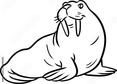 art line vector illustration of cartoon Seal for coloring page