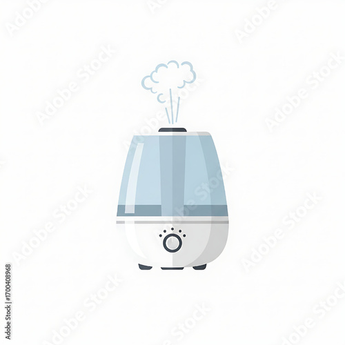 Modern blue humidifier illustration with steam for healthy indoor air quality