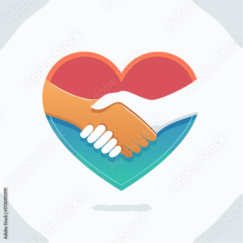 Illustrative depiction of heart-shaped unity and agreement through a handshake graphic