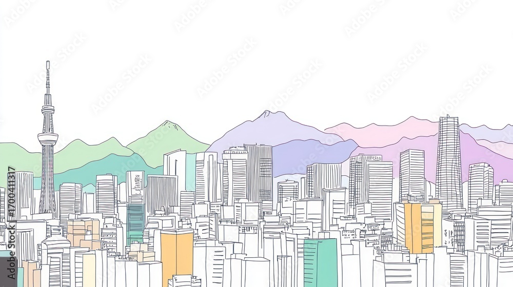 Obraz premium Cityscape illustration colorful outline