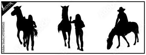 Silhouette of a woman with a horse, equestrian sport. Vector illustration.