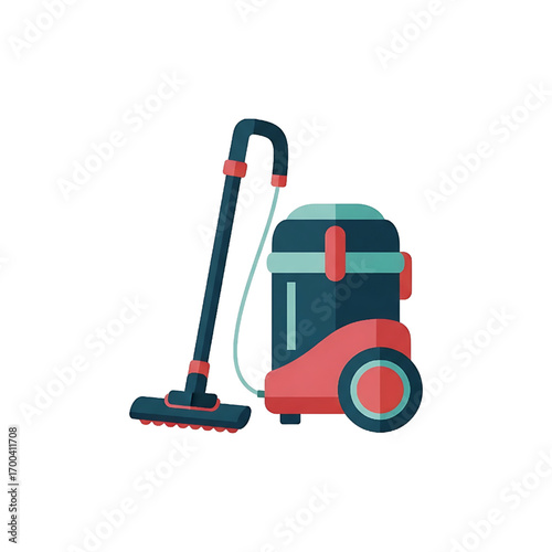 Flat Vector Illustration of a Vacuum Cleaner for House Cleaning and Maintenance