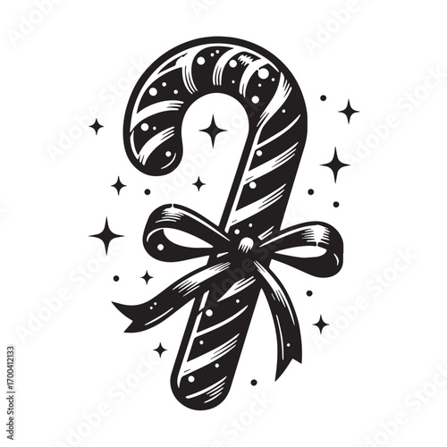 Black Candy Cane Silhouette Vector Illustration design, Solid White Background