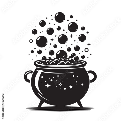 Black Cauldron with Bubbles Silhouette Vector Illustration design, Solid White Background