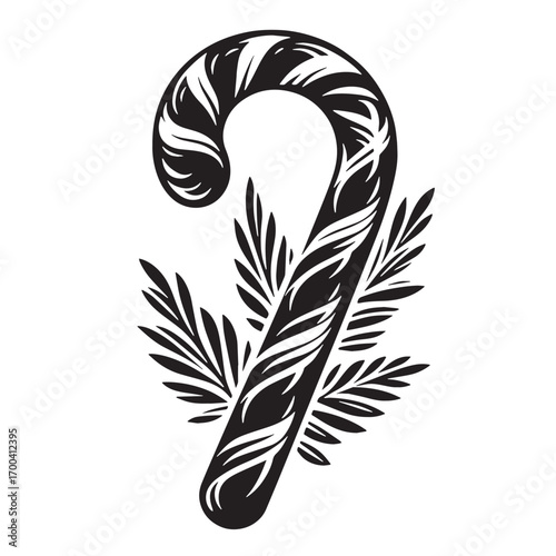 Black Candy Cane Silhouette Vector Illustration design, Solid White Background