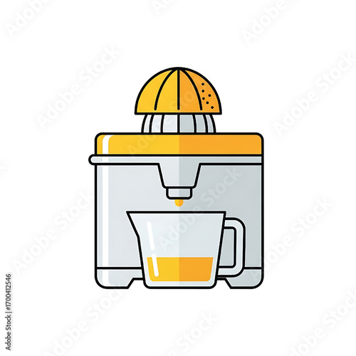 Freshly squeezed orange juice electric citrus juicer kitchen appliance vector illustration