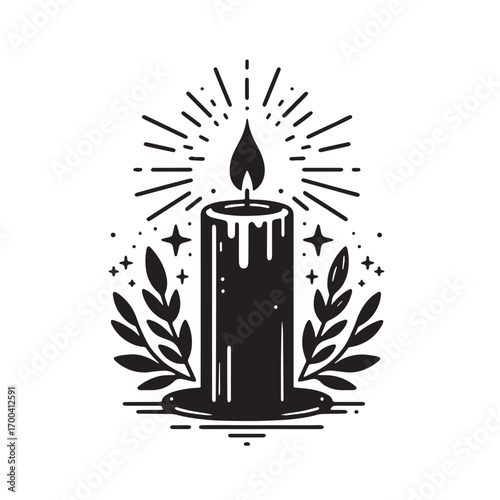 Black Candle Silhouette Vector Illustration design, Solid White Background