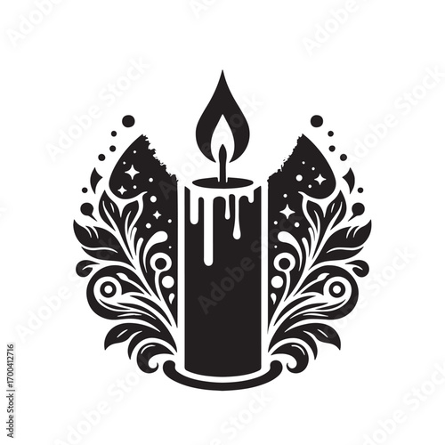 Black Candle Silhouette Vector Illustration design, Solid White Background