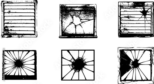 Broken glass texture. Grunge punk background for overlay effect for cd album cover, cool vintage distressed damaged wallpaper. Vector illustration of shuttered, cracked glass window.
