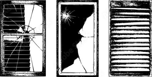 Broken glass texture. Grunge punk background for overlay effect for cd album cover, cool vintage distressed damaged wallpaper. Vector illustration of shuttered, cracked glass window.