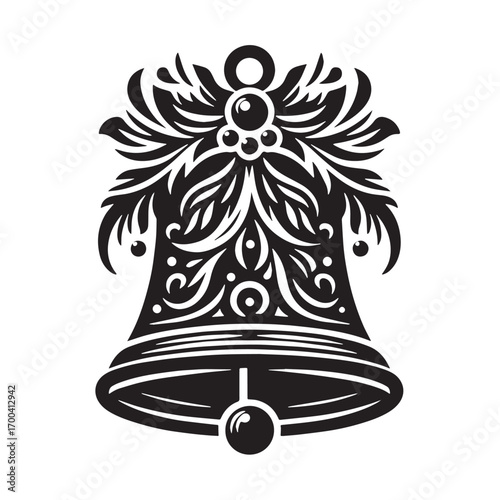 Black Christmas Bell Silhouette Vector Illustration design, Solid White Background