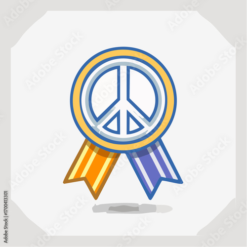 Modern Vector Illustration of a Peace Symbol Awarded with Ribbons and a Shadow