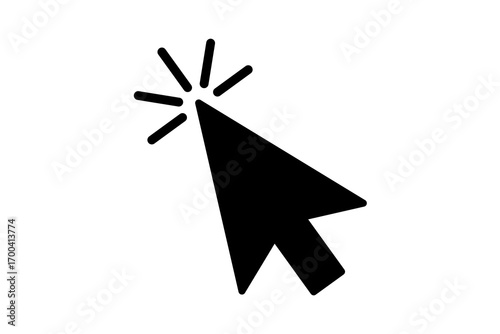 A black computer mouse cursor icon with radiating lines indicating a click, isolated on transparent background