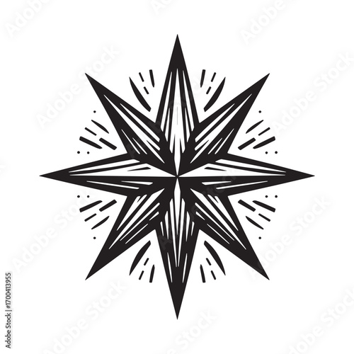 Black Bethlehem Star Silhouette Vector Illustration design, Solid White Background