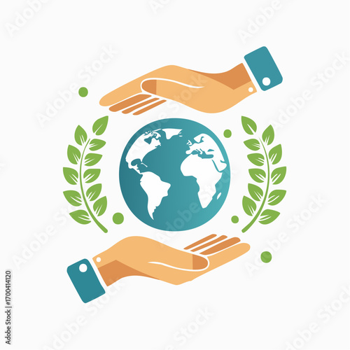 Symbol of global guardianship: Hands cradling the world, emphasizing environment and nature protection