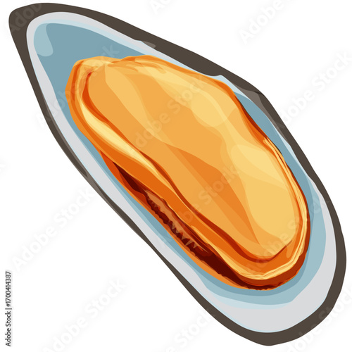 Realistic mussel drawing, great for educational seafood guides and cooking books.