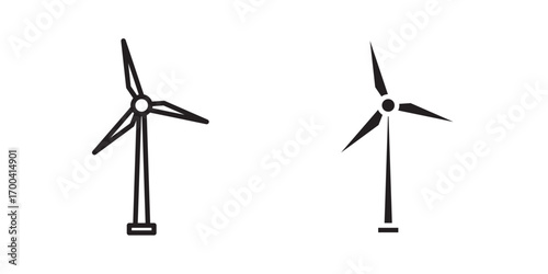 Wind turbine icon.  Fan turbine. Renewable energy generation icon. Vector illustration with stroke and fill on a white background.
