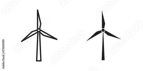 Windmill icon. Wind eco energy icon. Vector illustration with stroke and fill on a white background.