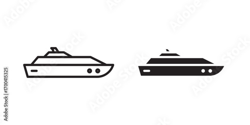 Yacht icon.  cruise boat transport symbols. Vector illustration with stroke and fill on a white background.