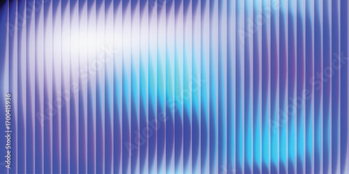 Abstract ribbed glass background: vertical lines and gradient of blue and white hues backdrop.