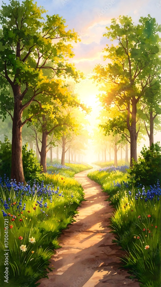 Obraz premium Sunlit path through a lush forest