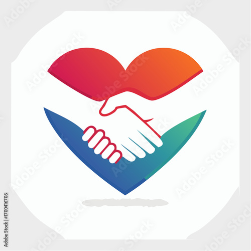 Symbolic representation of partnership, compassion, and assistance, heart and handshake