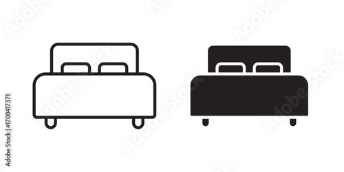 Bed icon. Vector illustration with stroke and fill on a white background.