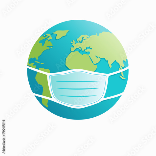 Visual depiction of the world wearing a protective mask illustrating global health concerns