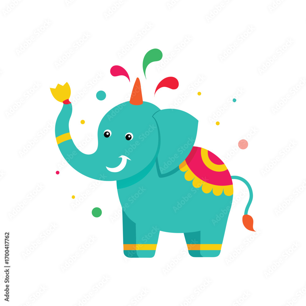 Naklejka premium Cartoon elephant with festive decorations and horn