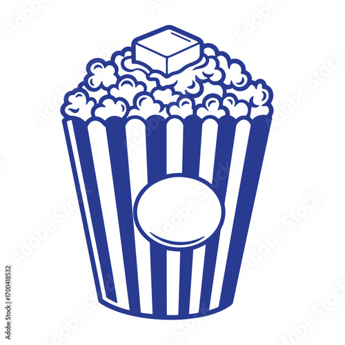 Vector illustration of a classic popcorn bucket with butter for movie theatre or snack time.
