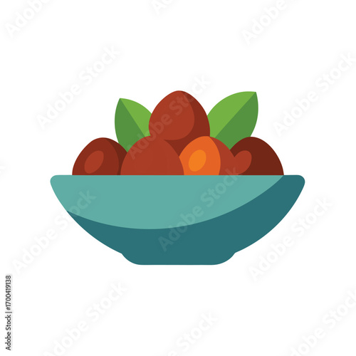 Bowl of meatballs with leaves food dish