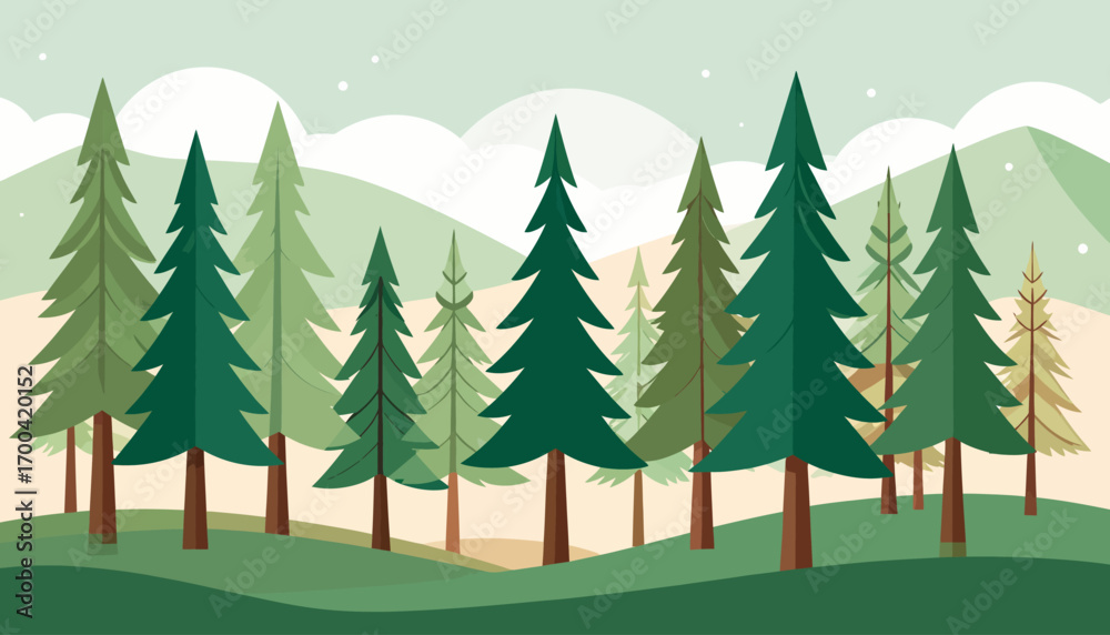 Obraz premium A peaceful winter landscape with fir trees and fresh snow, perfect for a holiday card or New Year's scene