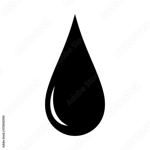 Black water drop silhouette isolated on white background