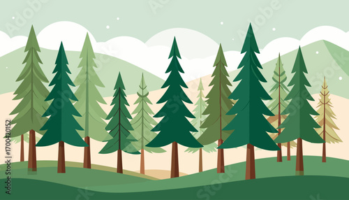A peaceful winter landscape with fir trees and fresh snow, perfect for a holiday card or New Year's scene