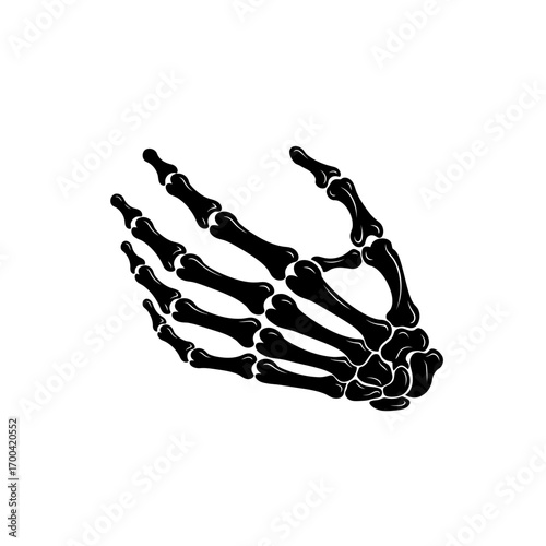 Black skeleton hand silhouette isolated on white background