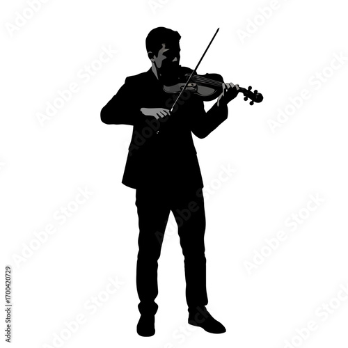 Man playing violin silhouette isolated on white background
