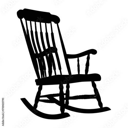 Traditional wooden rocking chair silhouette isolated on white background