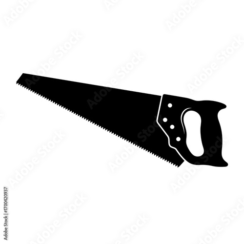 Black hand saw silhouette isolated on white background