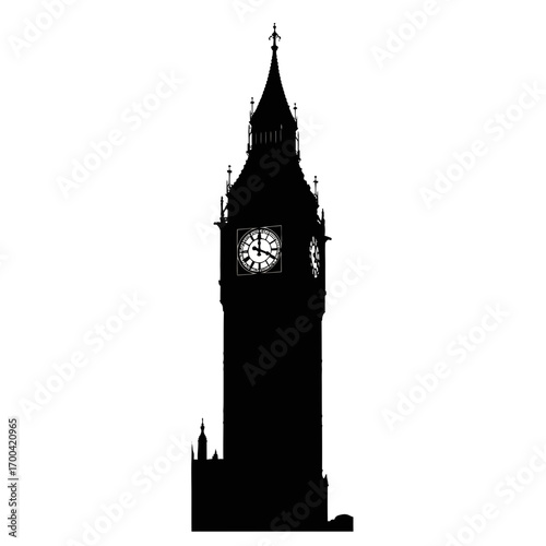 Big ben clock tower silhouette isolated on white background