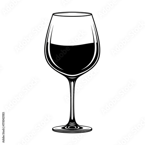 Black silhouette of a wine glass with red wine isolated on white background silhouette