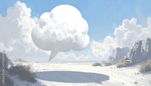 Blank thought cloud over a desert beach