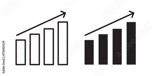 Chart up icon. success graph trending upwards flat design interface infographic element for app UI UX web button. Vector illustration with stroke and fill on a white background.