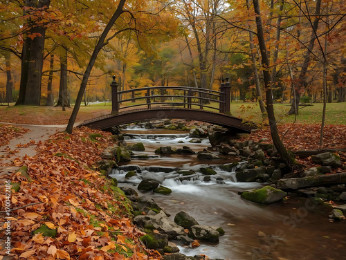 River Lined with Brilliant Red and Orange Autumn Trees