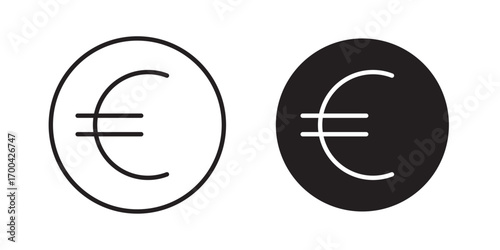 Euro sign icon . Vector illustration with stroke and fill on a white background.