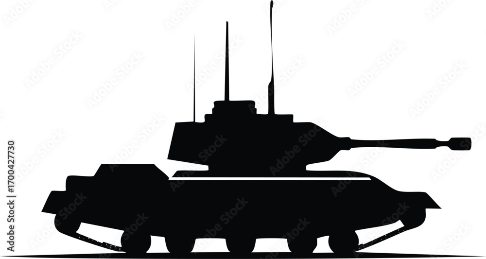 Fototapeta premium Black military armored vehicle with cannon and antennas tank weapon