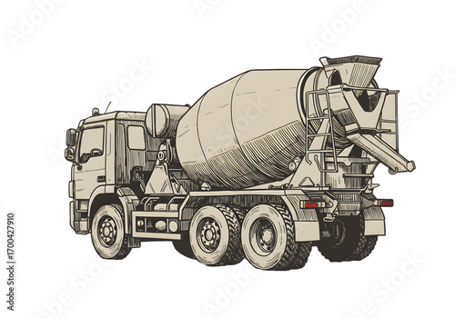 Concrete Mixer Truck Illustration Isolated on a Transparent Black Background