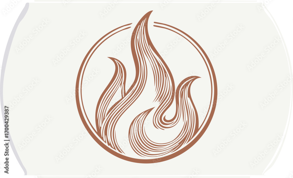 Obraz premium Stylized brown flames inside a circular outline fire