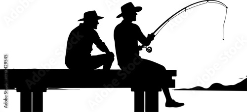 "Silhouette of Fisherman Celebrating Catch by Mountain Lake"