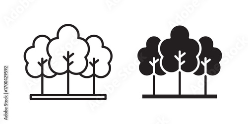 Forest icon. Coniferous and deciduous trees vector symbol. Forest trees sign . Vector illustration with stroke and fill on a white background.
