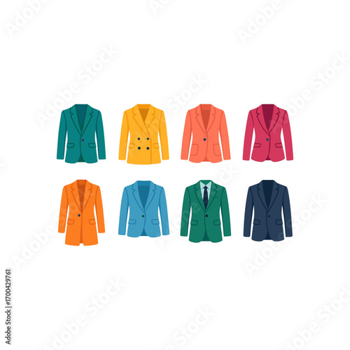 Colorful collection of business suits in various styles for fashion design